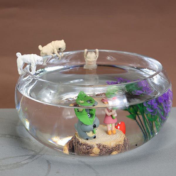 Kreativa hundprydnader för akvarium PVC Kawaii tecknade hundar Cli A3