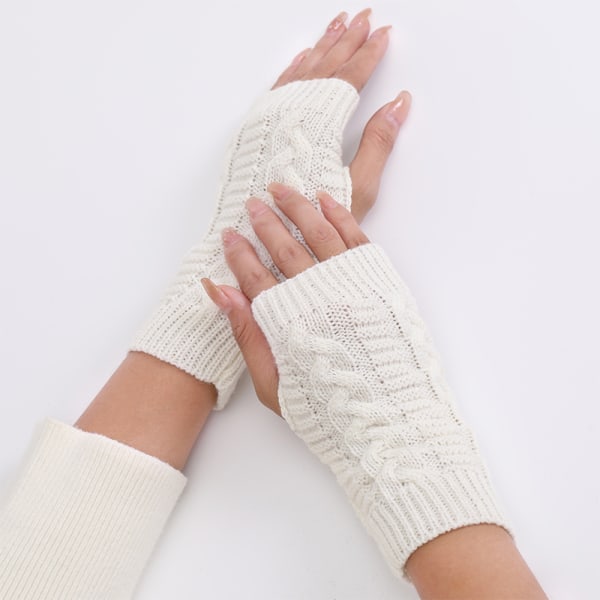 Nya Halvfingerhandskar Kvinna Höst och Vinter Värme Fingerle White