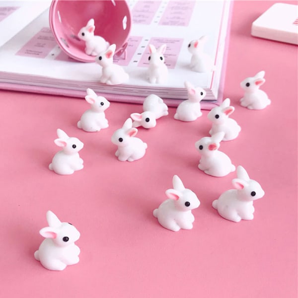 10 st och Mini Resin Bunnies Miniatyrfigurer 3D Little White O