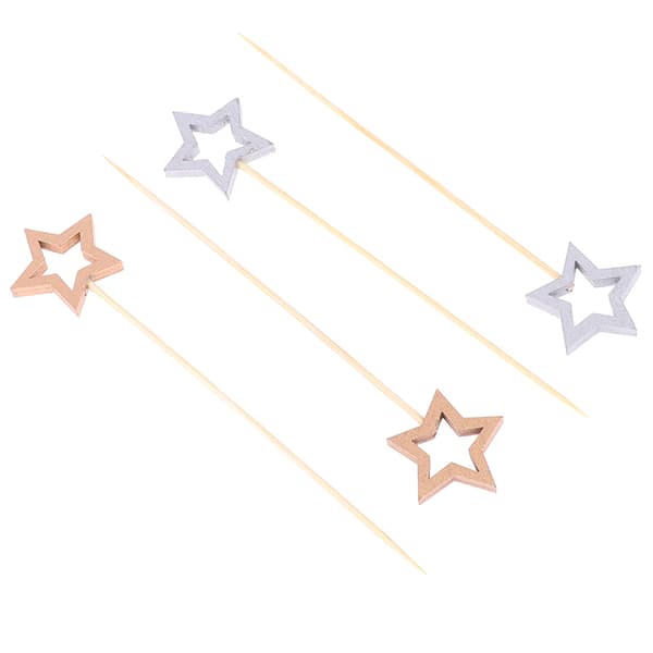 50st Star Shape Bambuspett Cocktailval Buffé Frukt Cu Silver