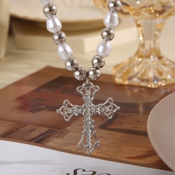 Modetrend Sweet Cool Artificiell Diamond Cross Pendant Pearl A2
