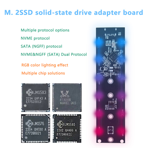 RGB M2 SSD case M.2 NVME SSD-hölje M.2 Till USB C Transparent A6