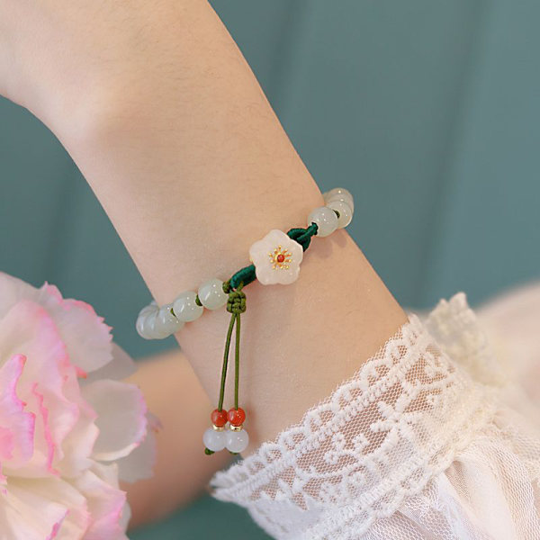 Peach Flower Jade Armband För Kvinnor Flickor Mode Pärlor Char