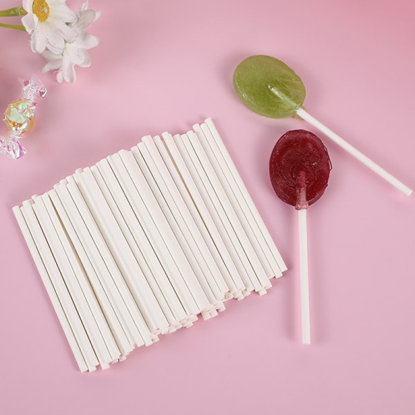 100st Plast Lollipop Stick Säker Vit DIY baktillbehör 200x3mm