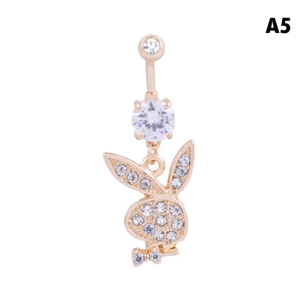 1 st Bunny Dangle Belly Ring Paved CZ Gems Kirurgiskt stål Pierc A7