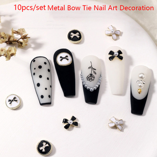 10st Nail Art Dekorationer Legering Elegant Svart Vit 3D fluga 1