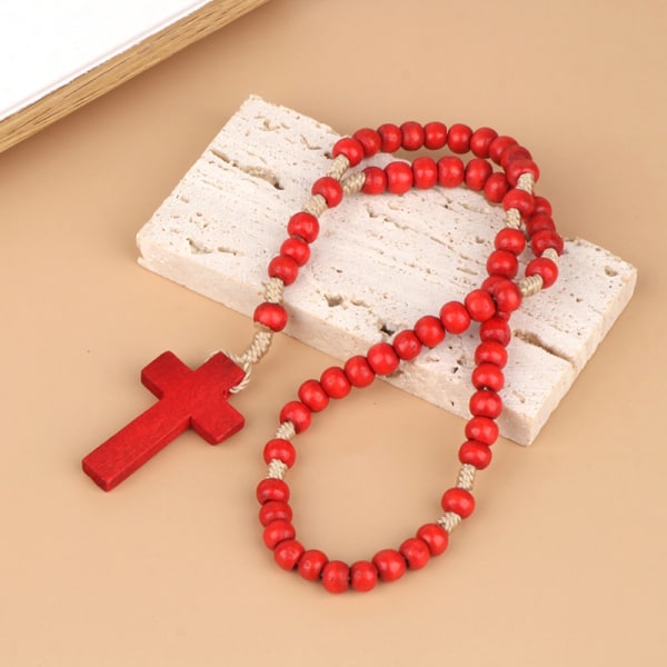 Kors Rosenkrans Armband Bön Pärlstav kristen katolsk religion Red