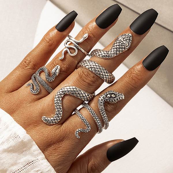 4st Snake Ring Set Kvinnor Män Geometrisk Kristall Öppen Silver Rin 4pcs sliver