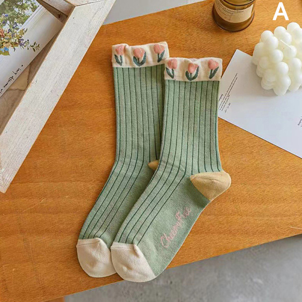 Nya Damstrumpor n Style Flower Trend Casual bomullsstrumpor tjejer A