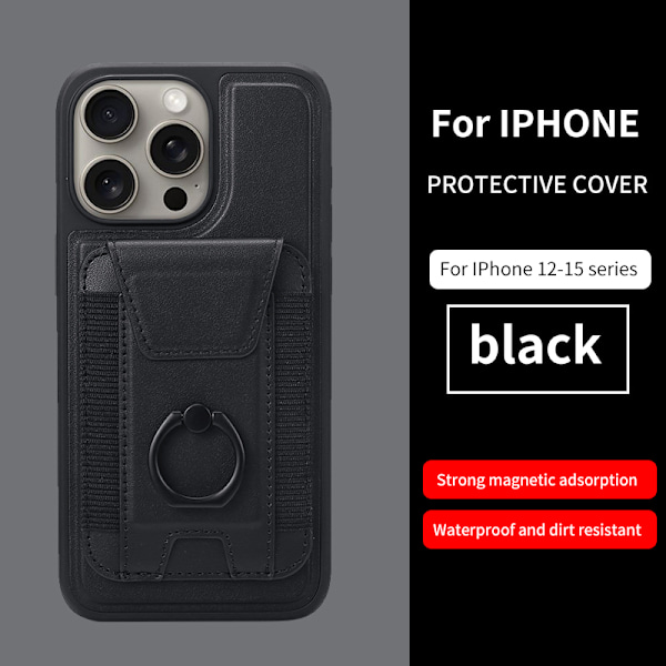 För Magsafe Magnetic Läderplånbok För IPhone 15 14 13 12 11 P black