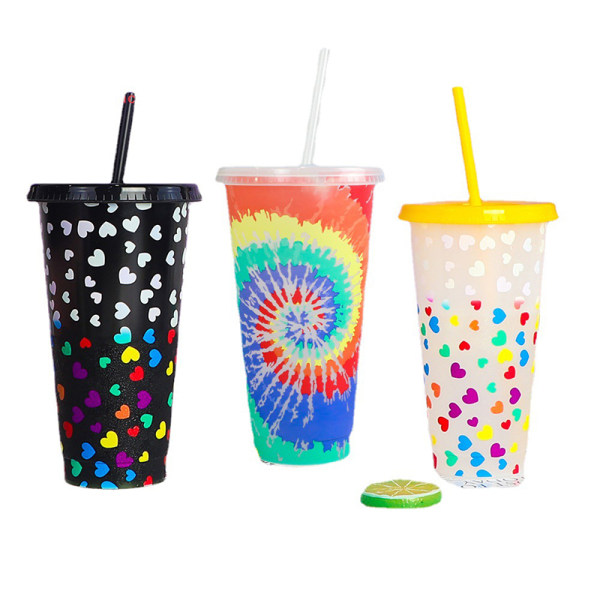 Kreativ färgskiftande kopp med sugrör Återanvändbar dryck av plast A2