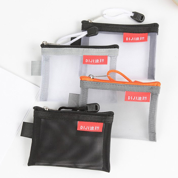 Mini Mesh Myntväskor Pengar Hörlurar Data Line Storage Bags Credi Black
