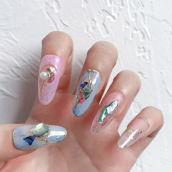 Nails Abalone Shell Slice Nail Art Stickers Glitter Paljett Frag Nude