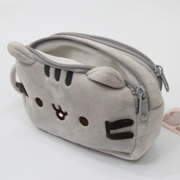 Kawaii Plush Cat Case Två lager e Cartoon Pencil Bag St