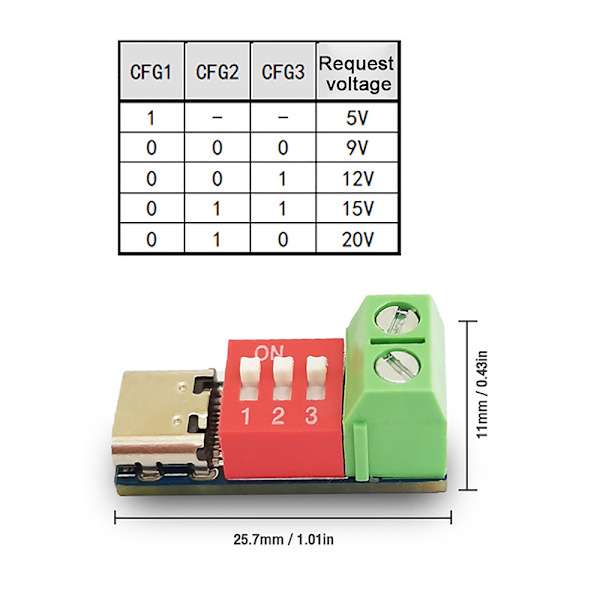 5-20V PD snabbladdningstestkort USB Typ-C Justerbar PD Trig