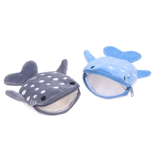 e Cartoon Plysch Shark Myntväska Plysch Dragkedja Djurplånbok Kid Blue