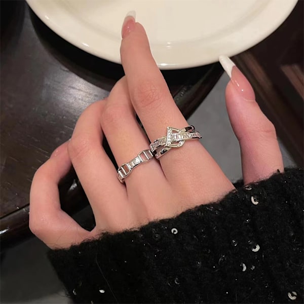 2ST Justerbar Silver Färg Bokstav Finger Ring Personlighet Ret