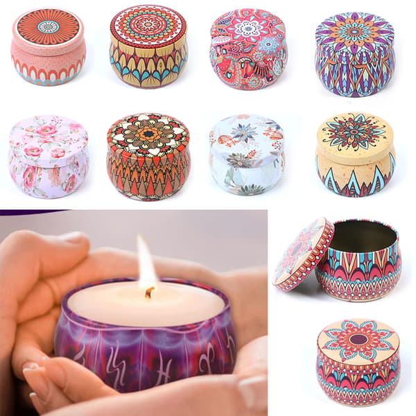 Etnisk stil Plåt förseglad burk DIY Candle Candy Smycken Conta D