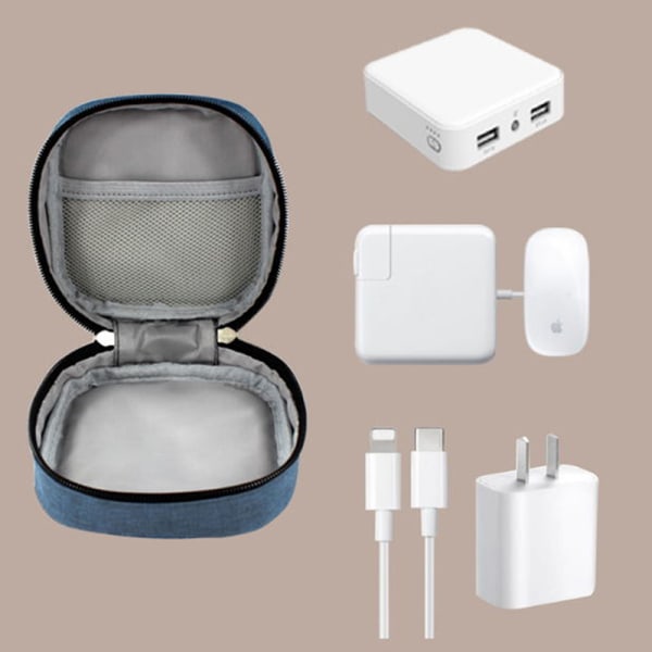 Mini fyrkantig förvaringsväska Adapter Power Hörlurar Mous Gray