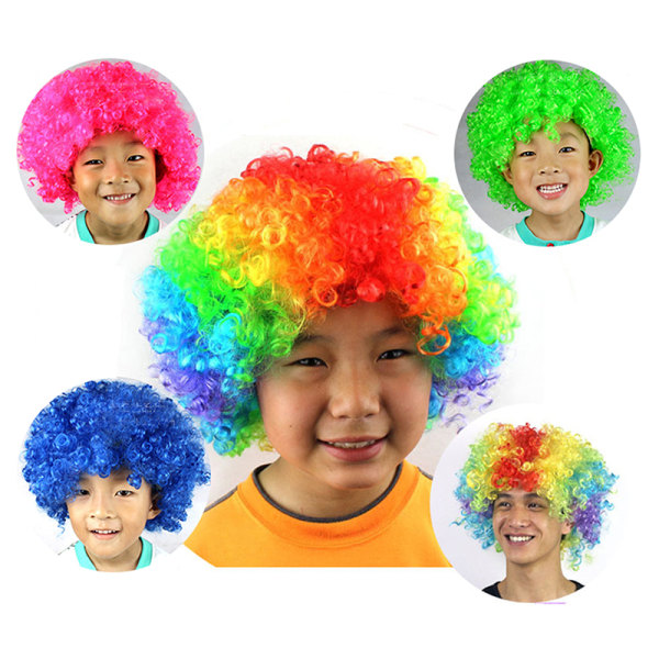 Barn Vuxen Clown Peruk Rund Explosion Hår Hatt Party Accesso 10