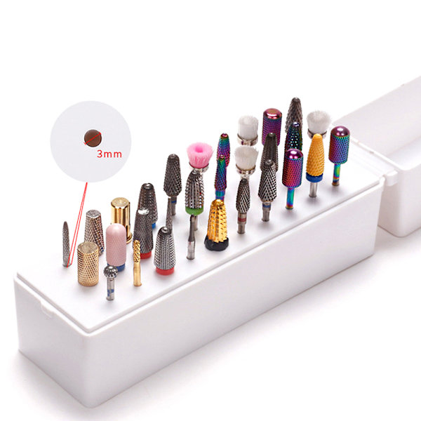 30 Hål Spikborr Slipning Bits Box Container Förvaring Nail Art White