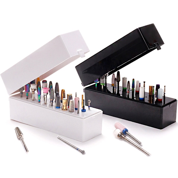 30 Hål Spikborr Slipning Bits Box Container Förvaring Nail Art White