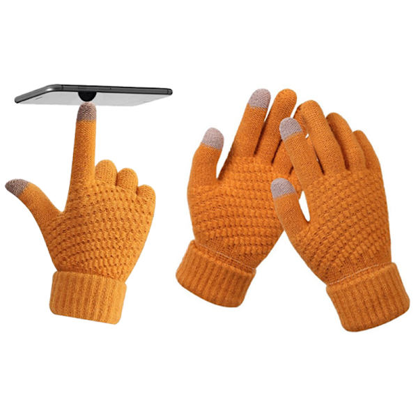 Varma vinter Touch Handskar Stretch Stickade Vantar Ull Full Finger Pink