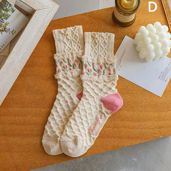 Nya Damstrumpor n Style Flower Trend Casual bomullsstrumpor tjejer D