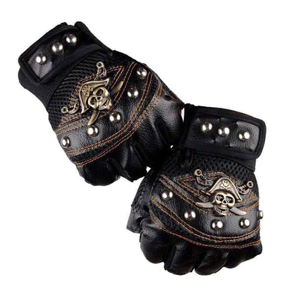 1Par Skulls Rivet PU Läder Fingerless Handskar Mode Hip Hop Black