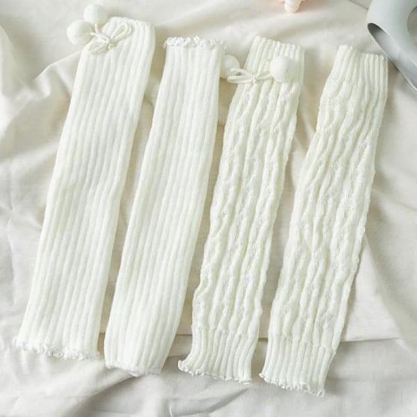 Lolita Over Knee Kawaii Benvärmare Knit Socks Knitted Foot Co White style 2