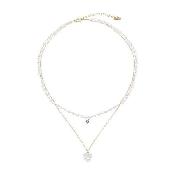 Fashion Love hjärtformade hänge halsband Pearl Chain Shiny Tw
