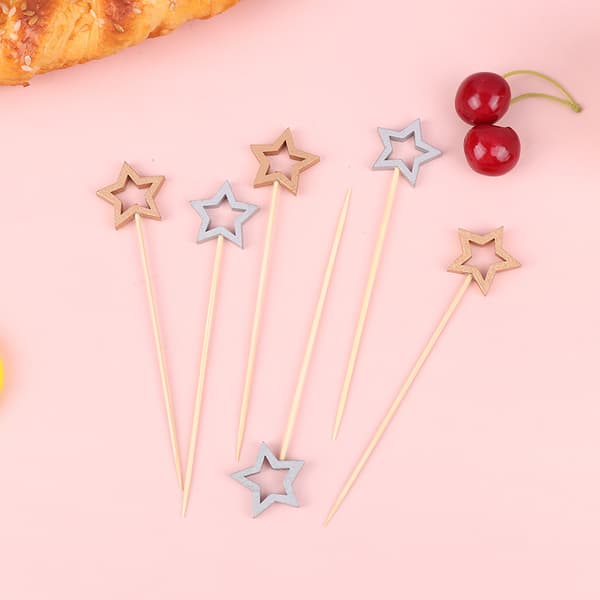 50st Star Shape Bambuspett Cocktailval Buffé Frukt Cu Silver