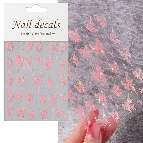3D Nageldekaler Butterfly Flower Transfer Stickers Nail Art Deco Pink