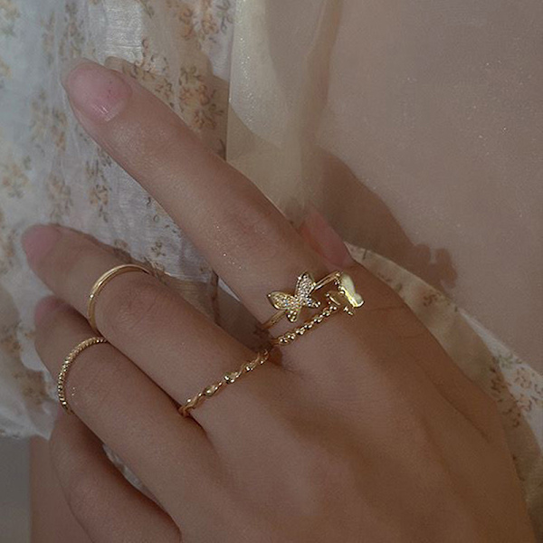 4 st Geometriska Ringar Set Butterfly Finger Ring Set For Women