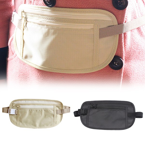 1PC Invisible Travel Waist Packs Midjepåse för passpengar Black