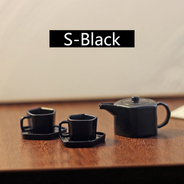 1Set 1:6 Dollhouse Mini tekanna kopp Set med bricka Vardagsrum K Black S