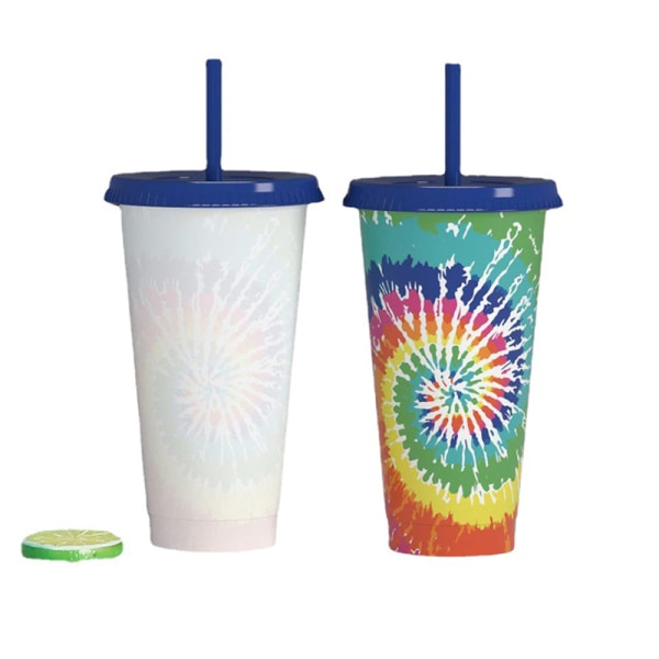 Kreativ färgskiftande kopp med sugrör Återanvändbar dryck av plast A2