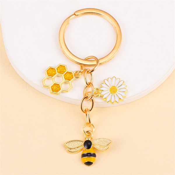 Trendiga e Metal Emalj Bee Honey Daisy Flower Charms Nyckelringar A2