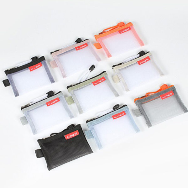 Mini Mesh Myntväskor Pengar Hörlurar Data Line Storage Bags Credi Black