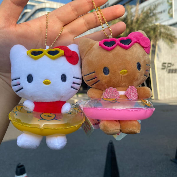 Kawaii Plush Toys Keychain och Hawaiian Swim Ring Keychain Backpa C