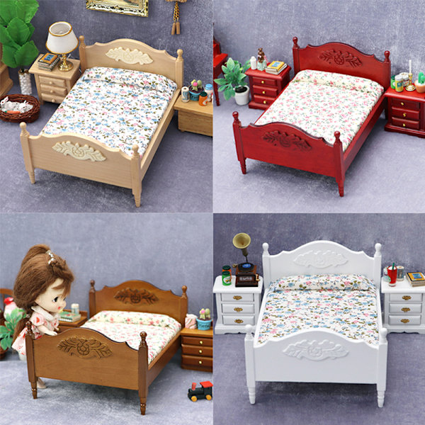 1:12 Dollhouse Miniatyr sovrum dubbelsäng Europeiska möbler Apricot