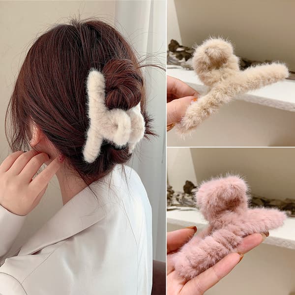 Kvinnor Hair Claw Plysch Clip e n Fall Winter Solid Elegant Acryli A1