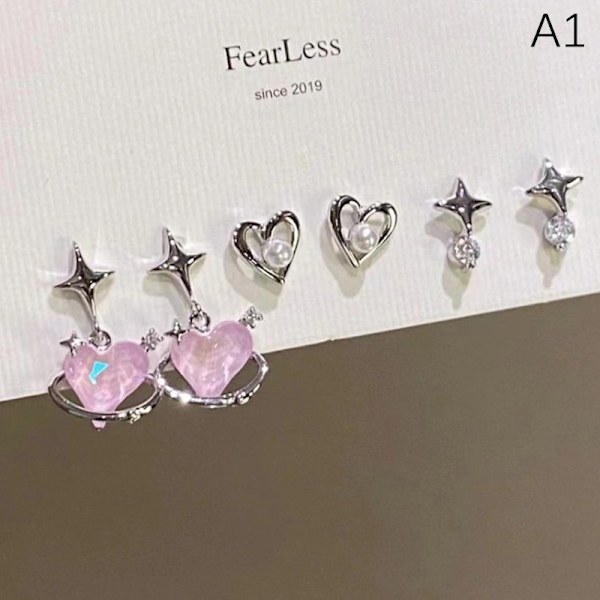 6 st/ set Rosa Kristall Opal Persika Hjärta Cross Star Drop örhängen 6pcs/set