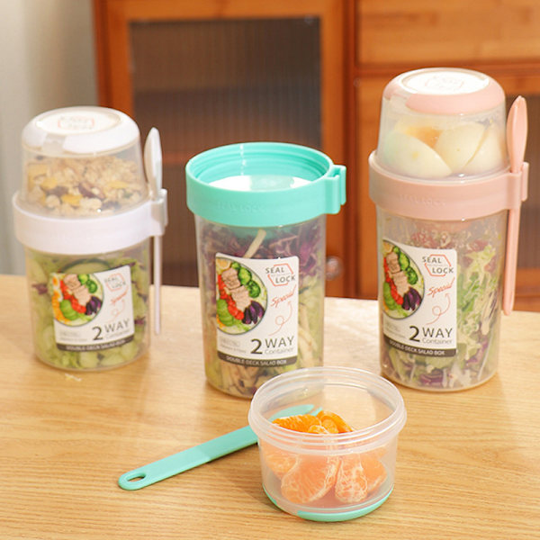Frukost Havregryn spannmål nötter Yoghurt sallad kopp tätningsbehållare Pink 760ml