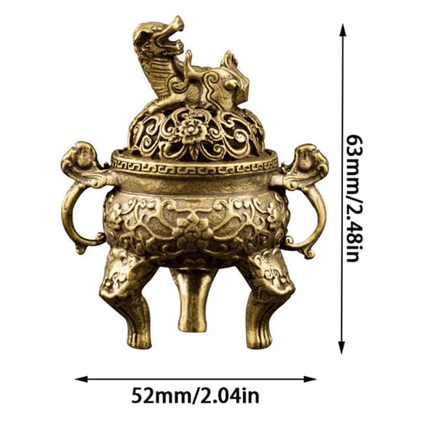 Antik Mässing Tre Ben Qilin Head Ancient Beast Censer Solid