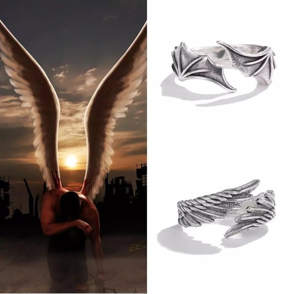 Angel Demon Wing Par Ringar för Dam Ringar Öppen Ring för Vi Demon