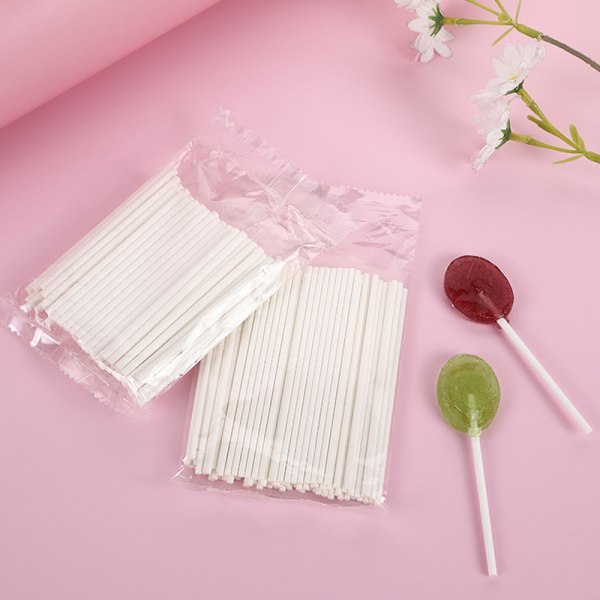 100st Plast Lollipop Stick Säker Vit DIY baktillbehör 100x3mm