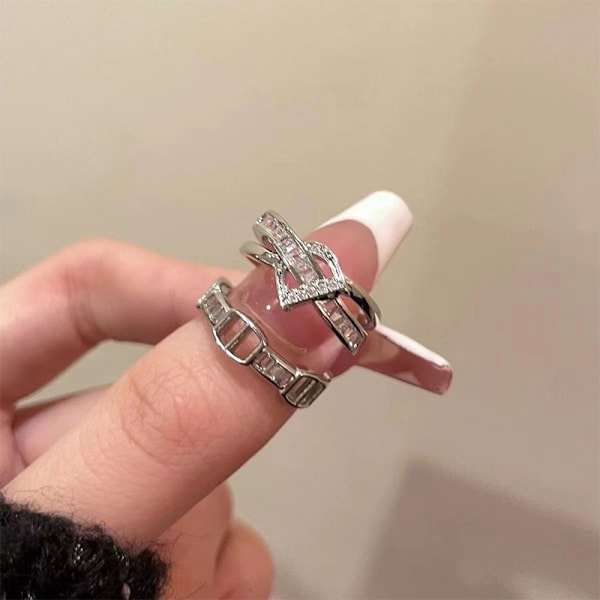 2ST Justerbar Silver Färg Bokstav Finger Ring Personlighet Ret