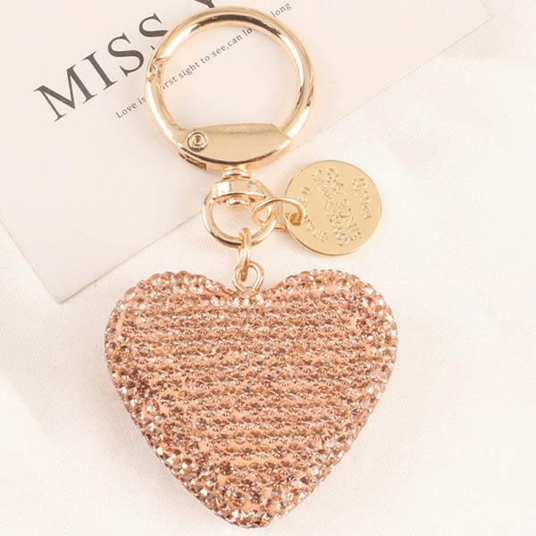 Full Rhinestone Heart Nyckelringar Dam Handväska Hänge Solid Cr Rose Gold