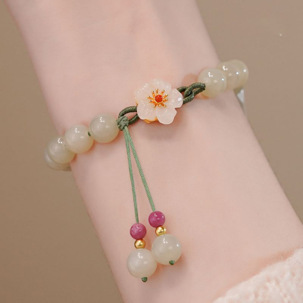 Peach Flower Jade Armband För Kvinnor Flickor Mode Pärlor Char